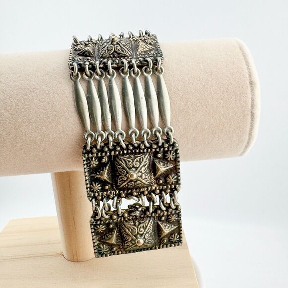 Vintage Mexico 925 Sterling Silver Panel Bracelet – Handcrafted Boho Design - Picture 9 of 12